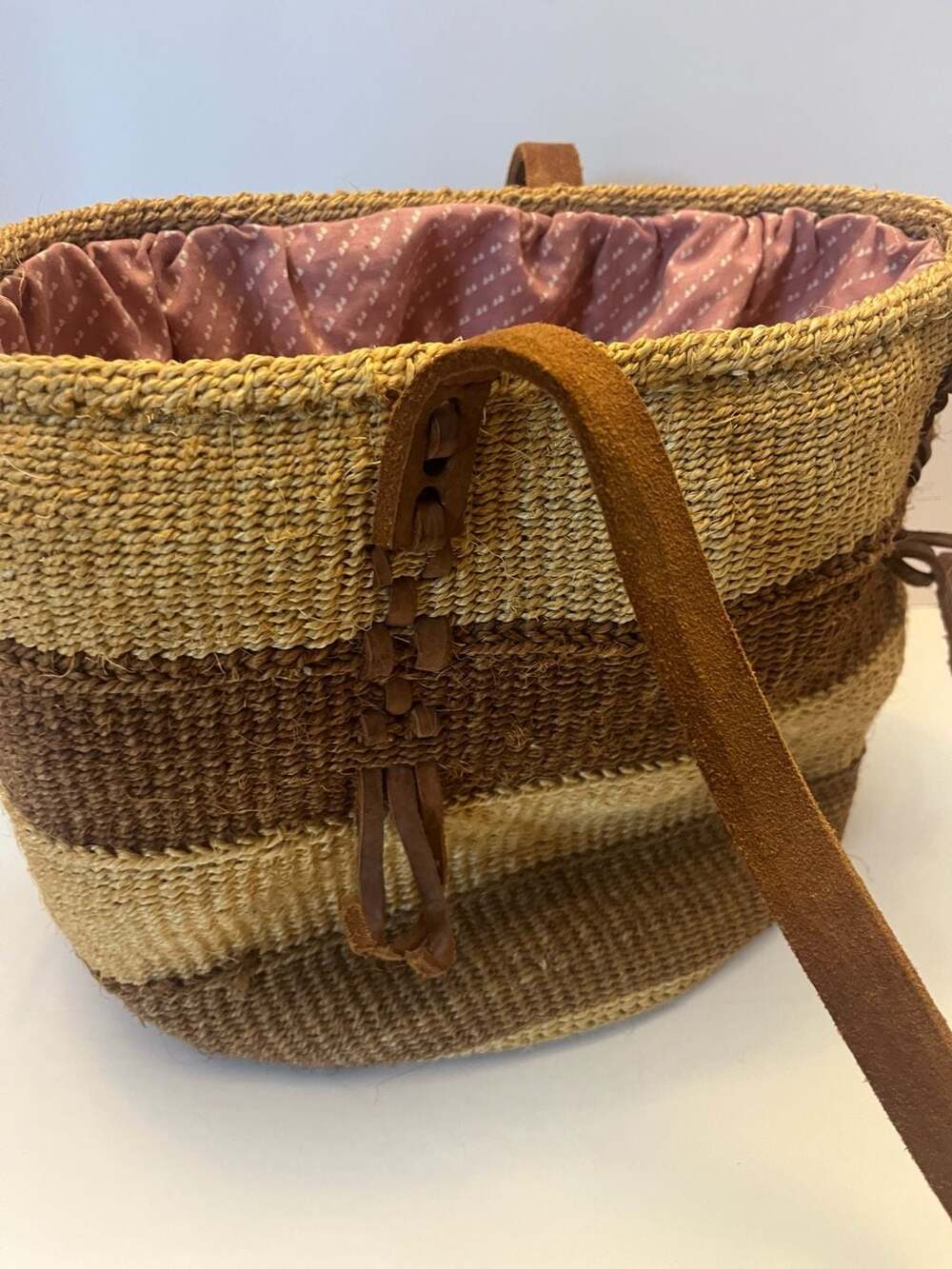 Tote Bag With Draw String and Lining Sisal Woven Tote Bag Hand Woven Tote Bag/ B - Picture 3 of 5